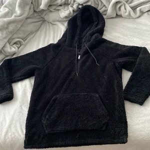 PINK - black fluffy quarter zip hoodie